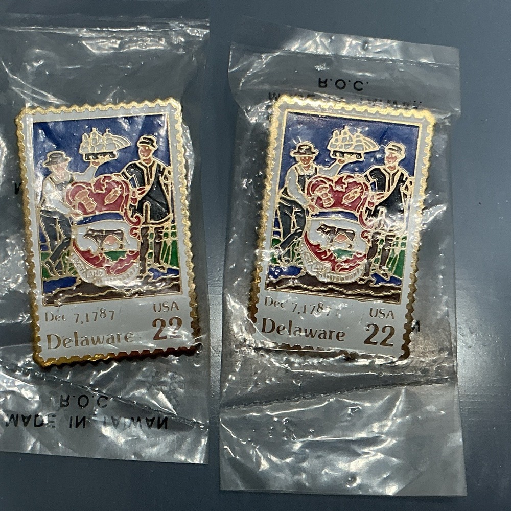 Delaware Enamel Postage 22 Cents Stamp Lapel Pins  Lot Of 2